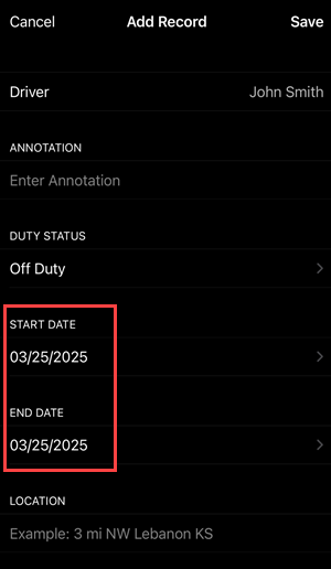 iOS Start End Date