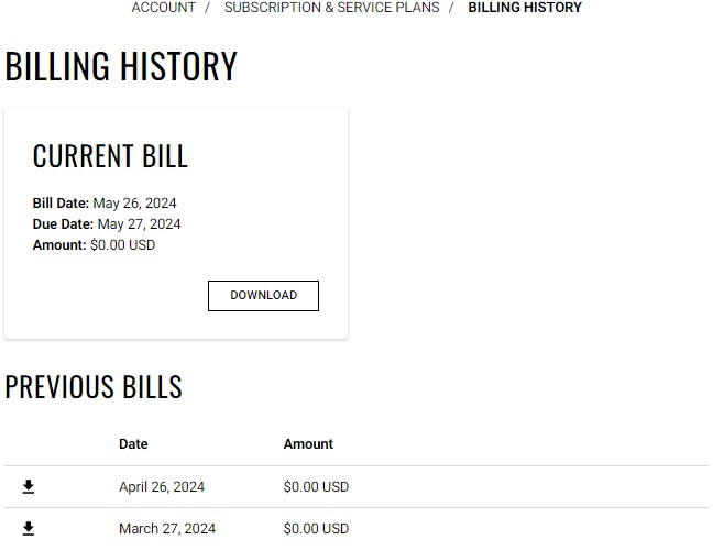 Billing History Page