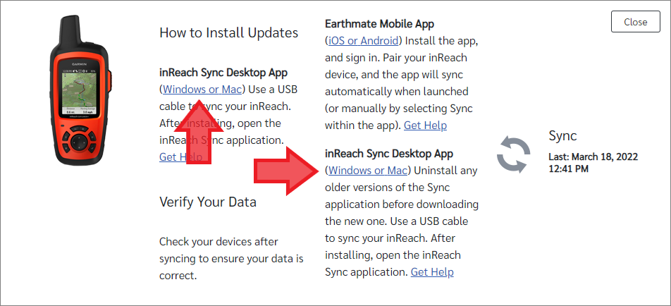 inReach Sync Windows or Mac Hyperlink
