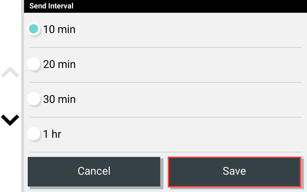 Example of Send Interval Options and Save Button