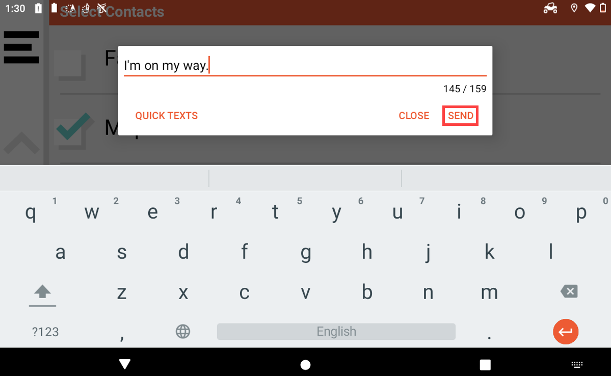 Example of Keyboard and Send Button