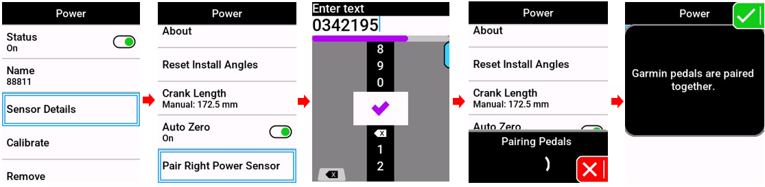 pairing right side power meter in edge 540 screenshots