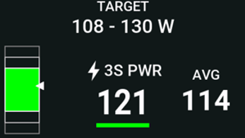 Target power range over the current power and average power with a gauge to the right