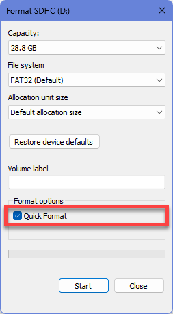Quick format win11