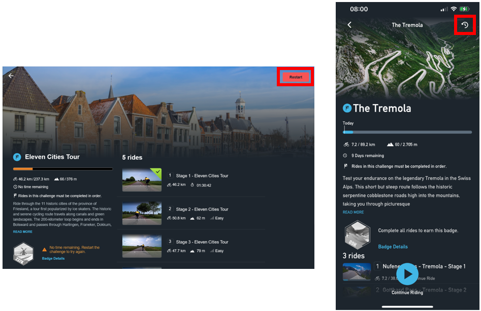 restart tacx challenge in the desktop and training app