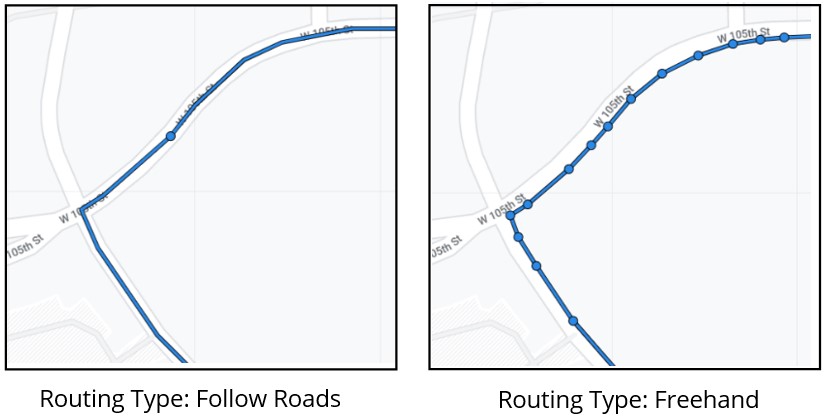 screenshots comparing routing examples in Garmin Connect