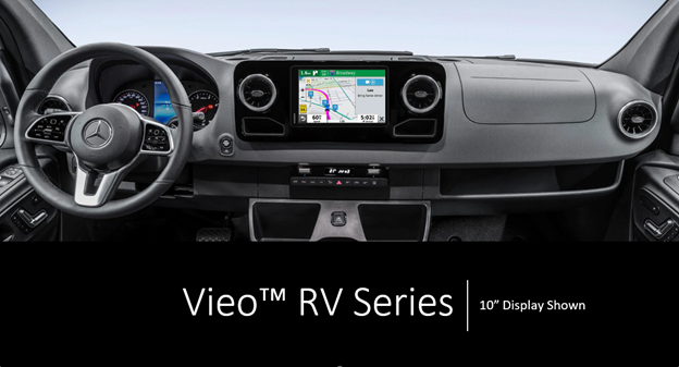rv dashboard with 10 inch vieo device