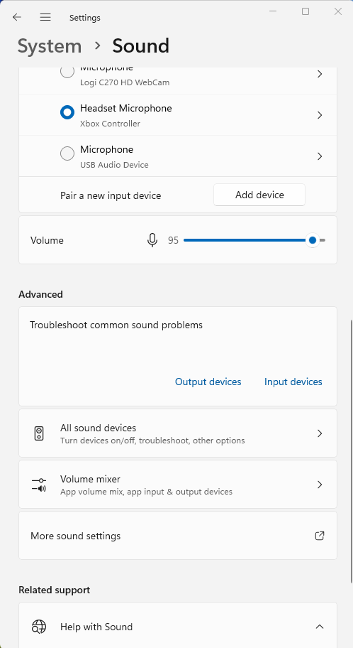 sound settings menu