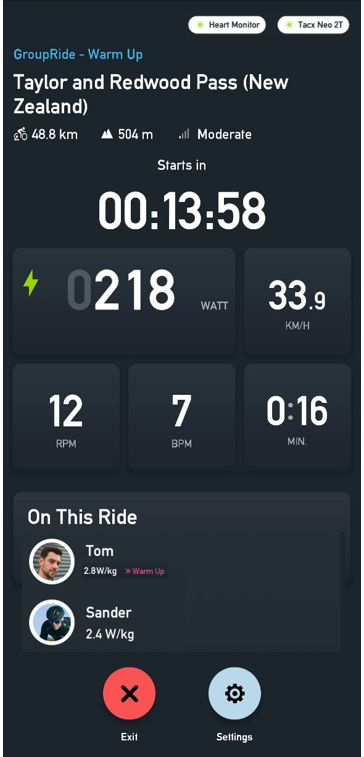 groupride countdown in tacx app