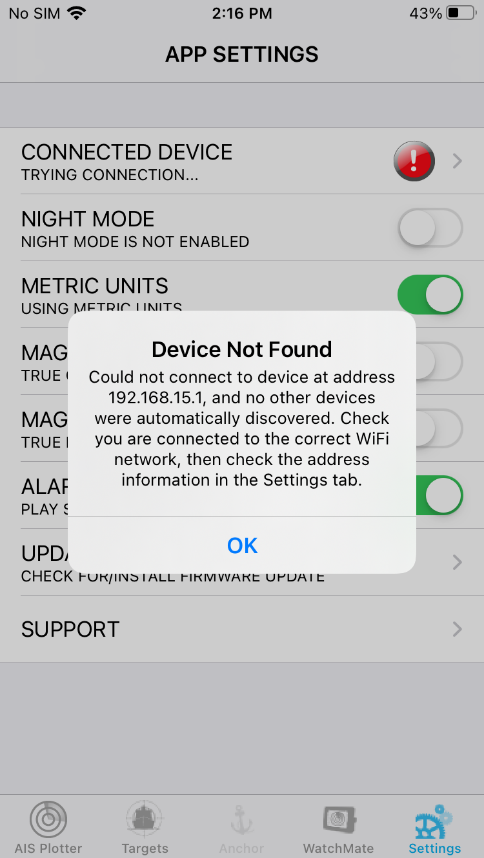 WatchMate Device Not Found Error