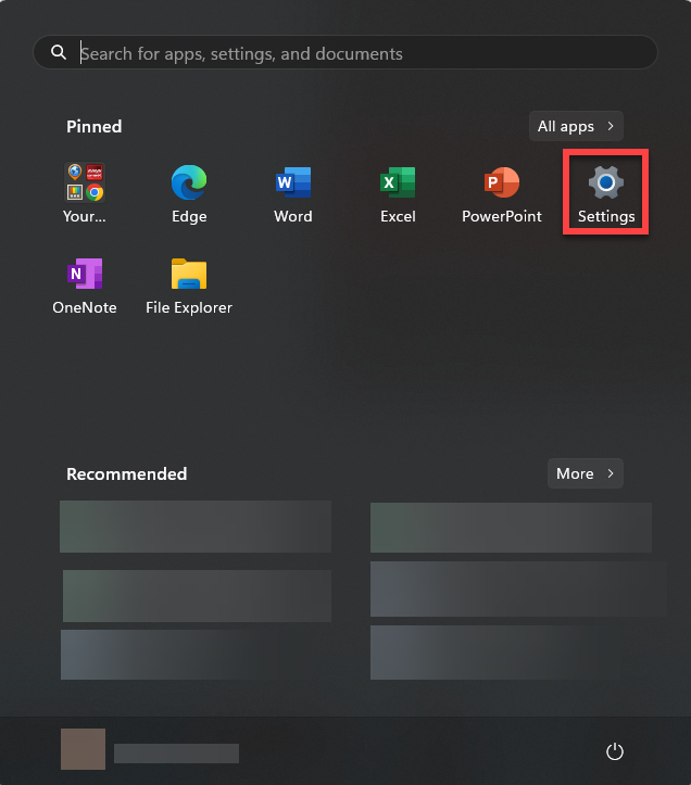 Select Settings win11