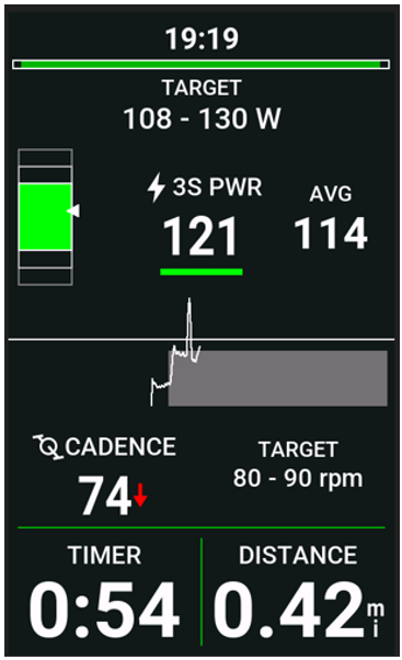 workout data screen showing default details on edge 1050