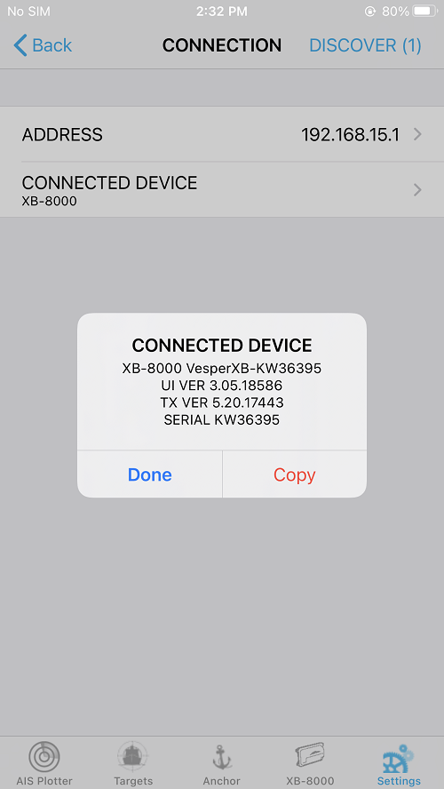 xb8000 IOS showing connected