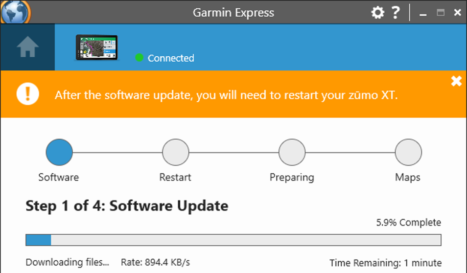 garmin express preparing device for map update
