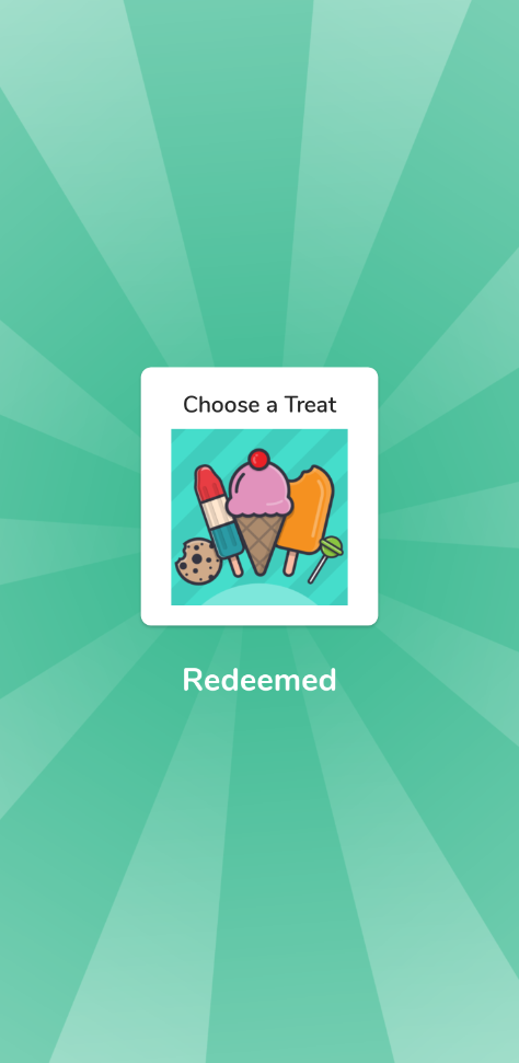 Confirmation of selected reward having been redeemed and coins been spent