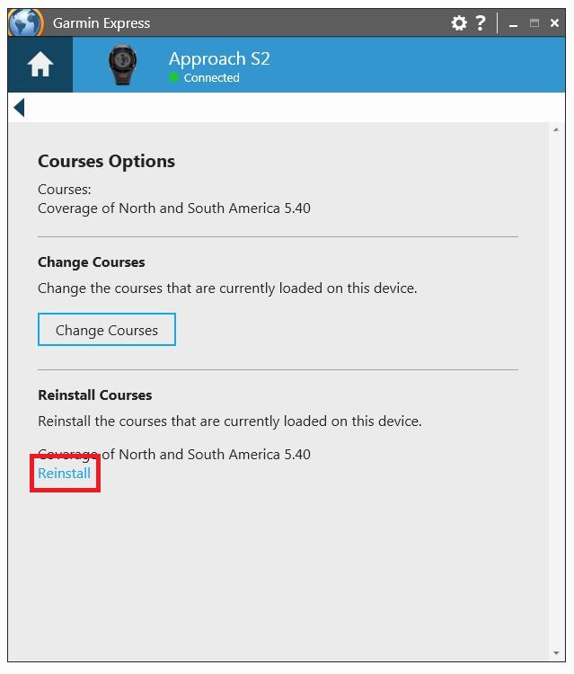 garmin s2 no courses near