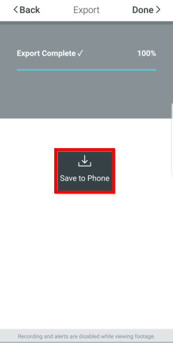 Export Complete screen with Red box around Save to Phone